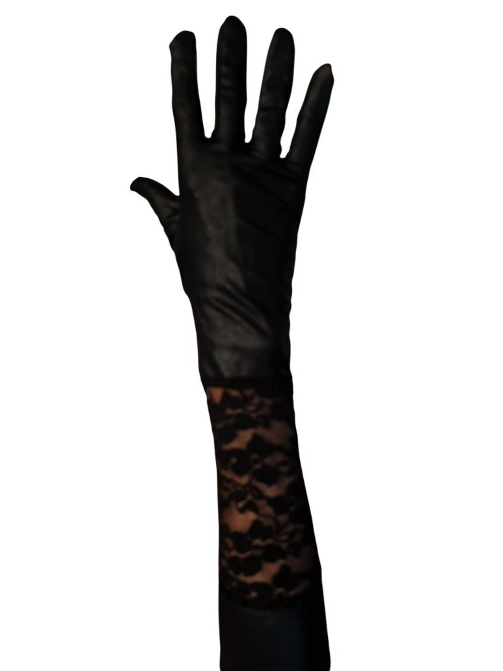 Womens Black Opera Gloves Costume Pu Leather Long Lace Forearm Detail
